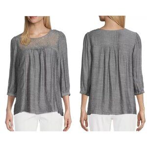 Anthropologie Fig & Flower Women Plus Size 3X Blouse Lace Gray 3/4 Sleeve Lined